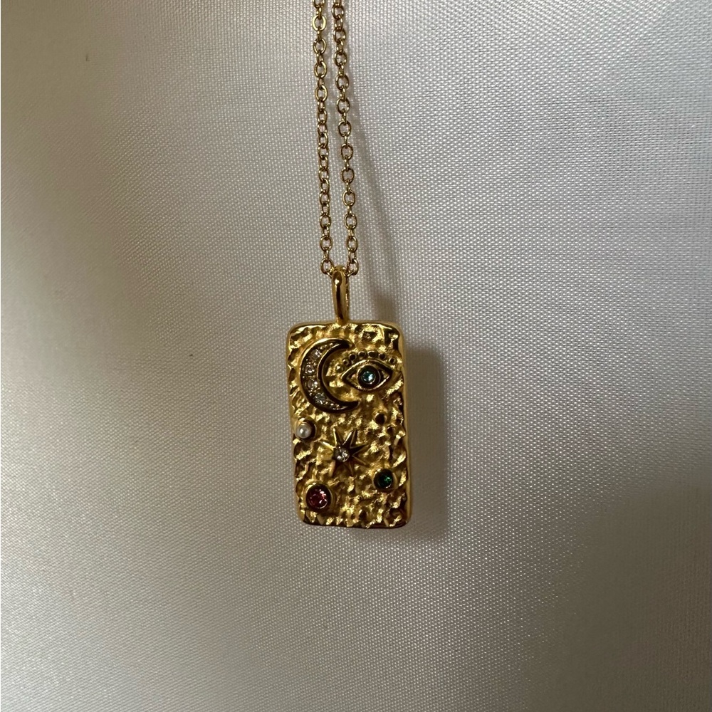 Gold Rectangular Pendant Necklace With Colorful S… - image 5